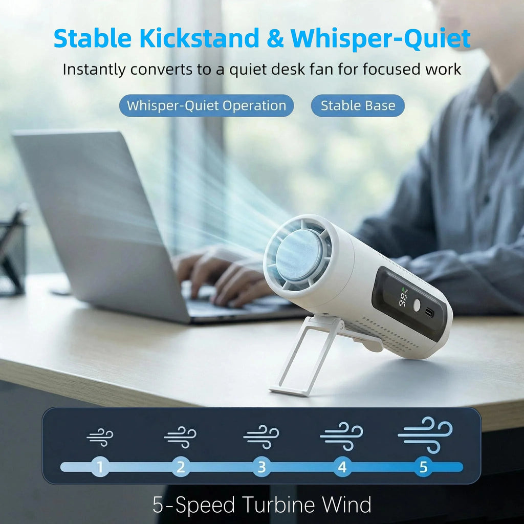 Portable Handheld Fan with Ice Cooling Plate, 3 in 1 Mini Personal Fan with Light & Clip, 5 Speed Rechargeable Fan with LED Display & Hidden Stand, Hands Free Camping Fan for Travel, Desk