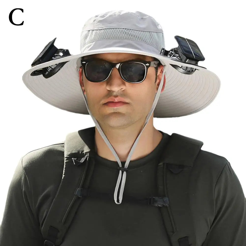 Outdoor Camping Fishing Hiking Sunscreen Fisherman Hat Solar Fan Cap Portable Solar Charging Cap with Fan Suitable