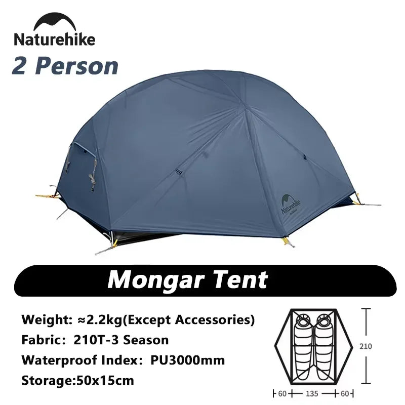 2 Person Tent 20D Nylon 210T Waterproof Ultralight Camping Hiking Tent with Mat Backpacking Travel Tent