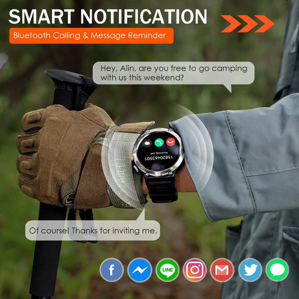 Smart Watch For Men With Bluetooth Calling & Full Touch Screen, Has Health Monitor For Heart Rate And Has Flashlight