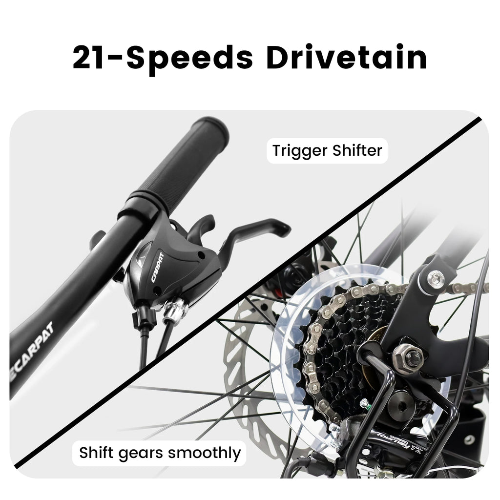 Ecarpat Dual Full Suspension Mountain Bike 24/26/27.5 Inch, Mens Women Teenagers Boy Girl Mountain Bike, 21-Speed Disc Bicycles