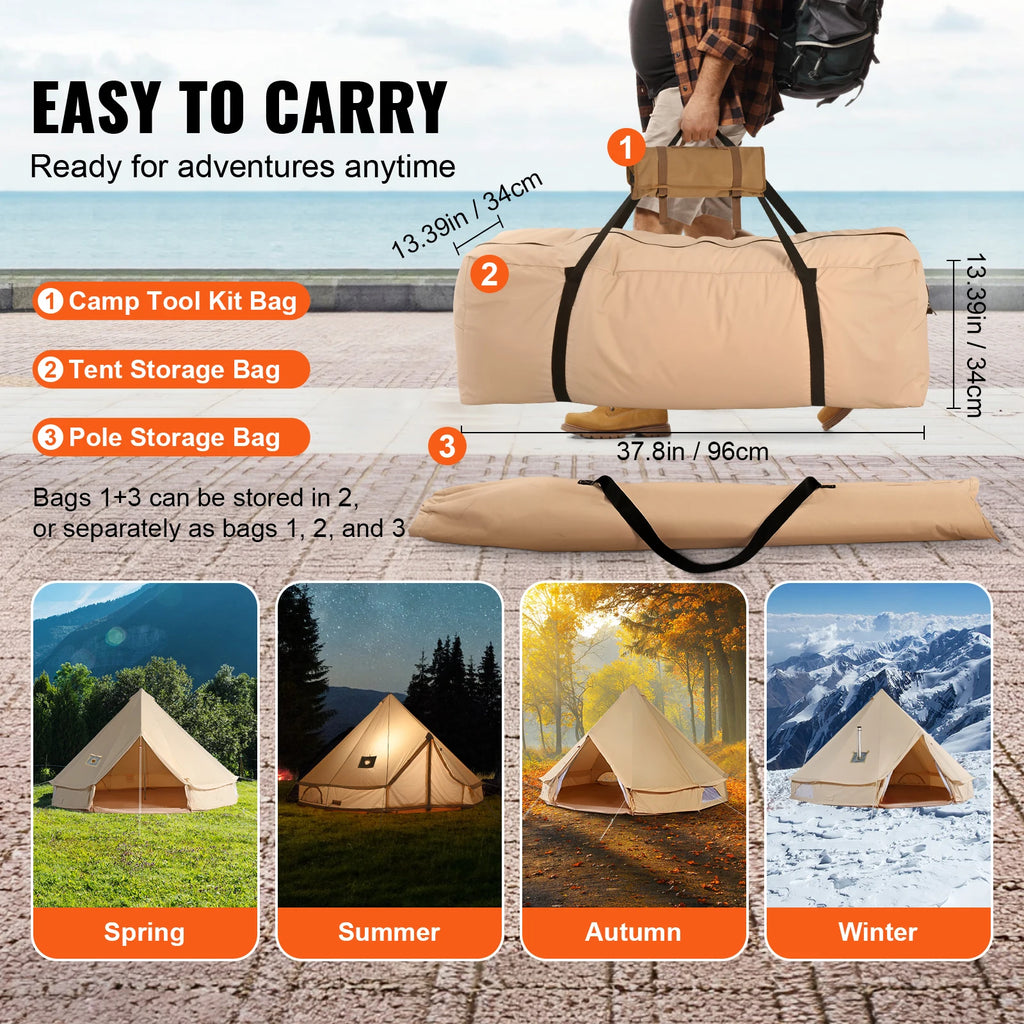 Canvas Bell Tent 4 Seasons 5m Yurt Tent Canvas Tent for Camping with Stove Breathable Tent Holds up to 8 People