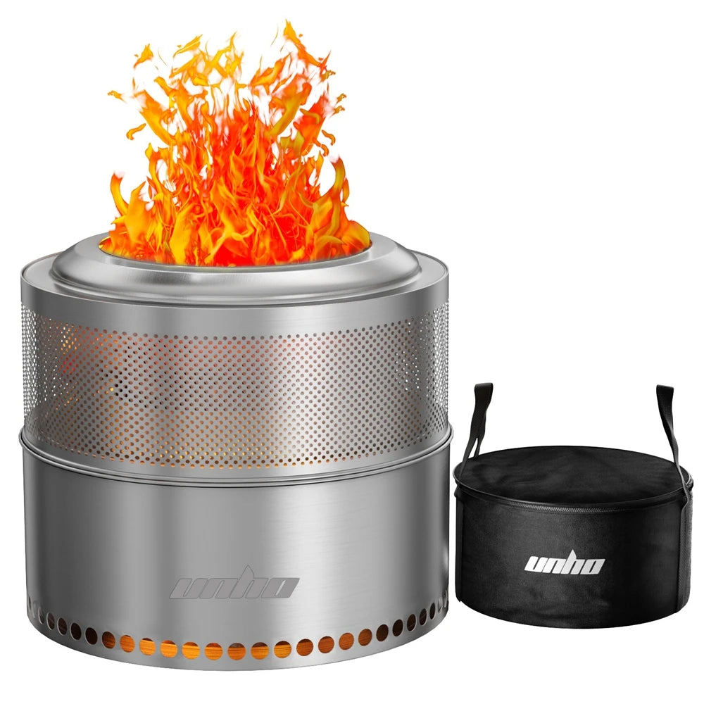 19 Inch Smokeless Fire Pit for Outdoor Wood Burning,  Portable 304 Stainless Steel Camping Stove , Perforated  Fireplace