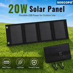 Portable 20W Foldable Solar Panel USB Charger Lightweight Solar Power Bank Charger for Backpacking Camping Outdoor Activities