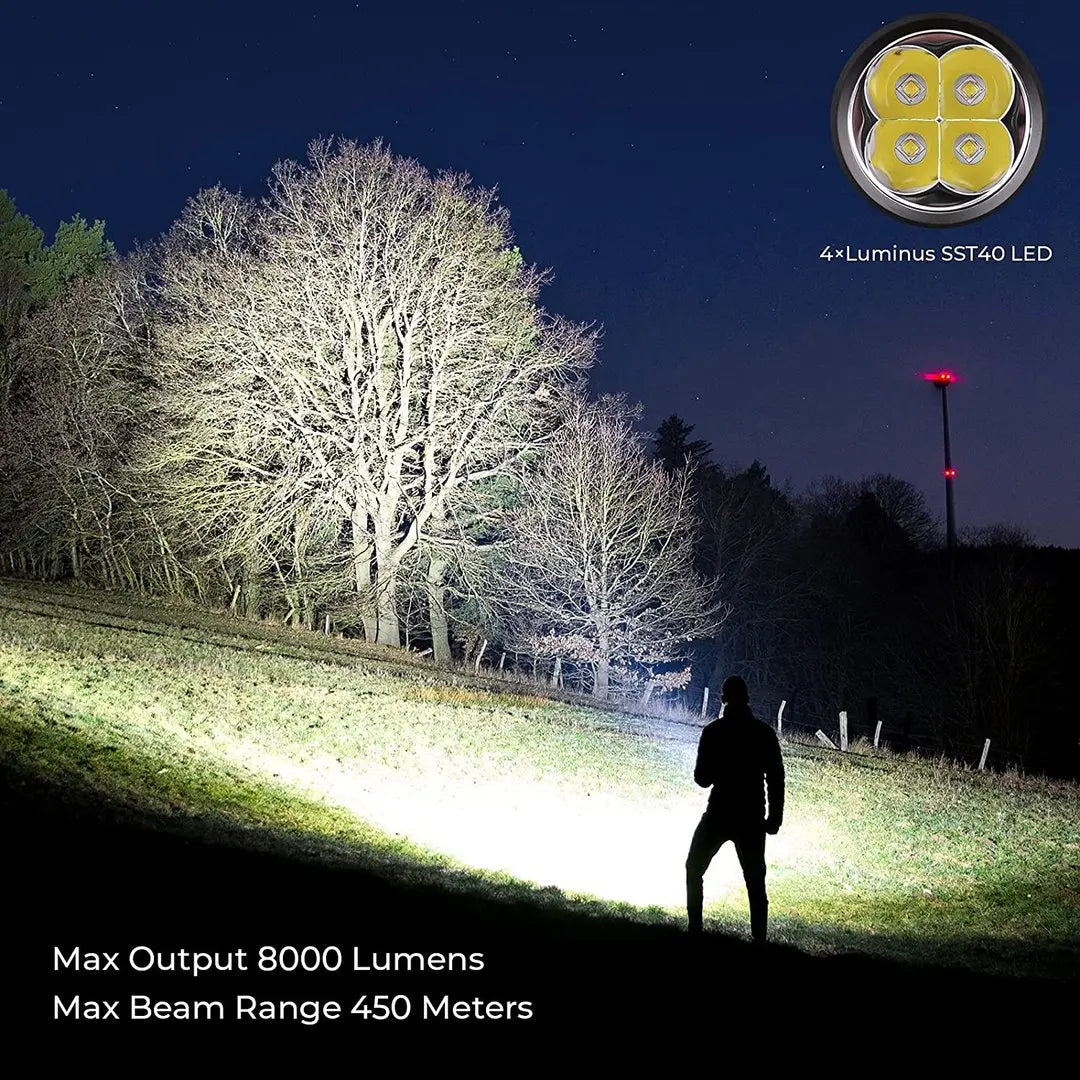 8000 Lumen Powerful LED Flashlight  With 4 SST40 USB C Rechargeable Batteries