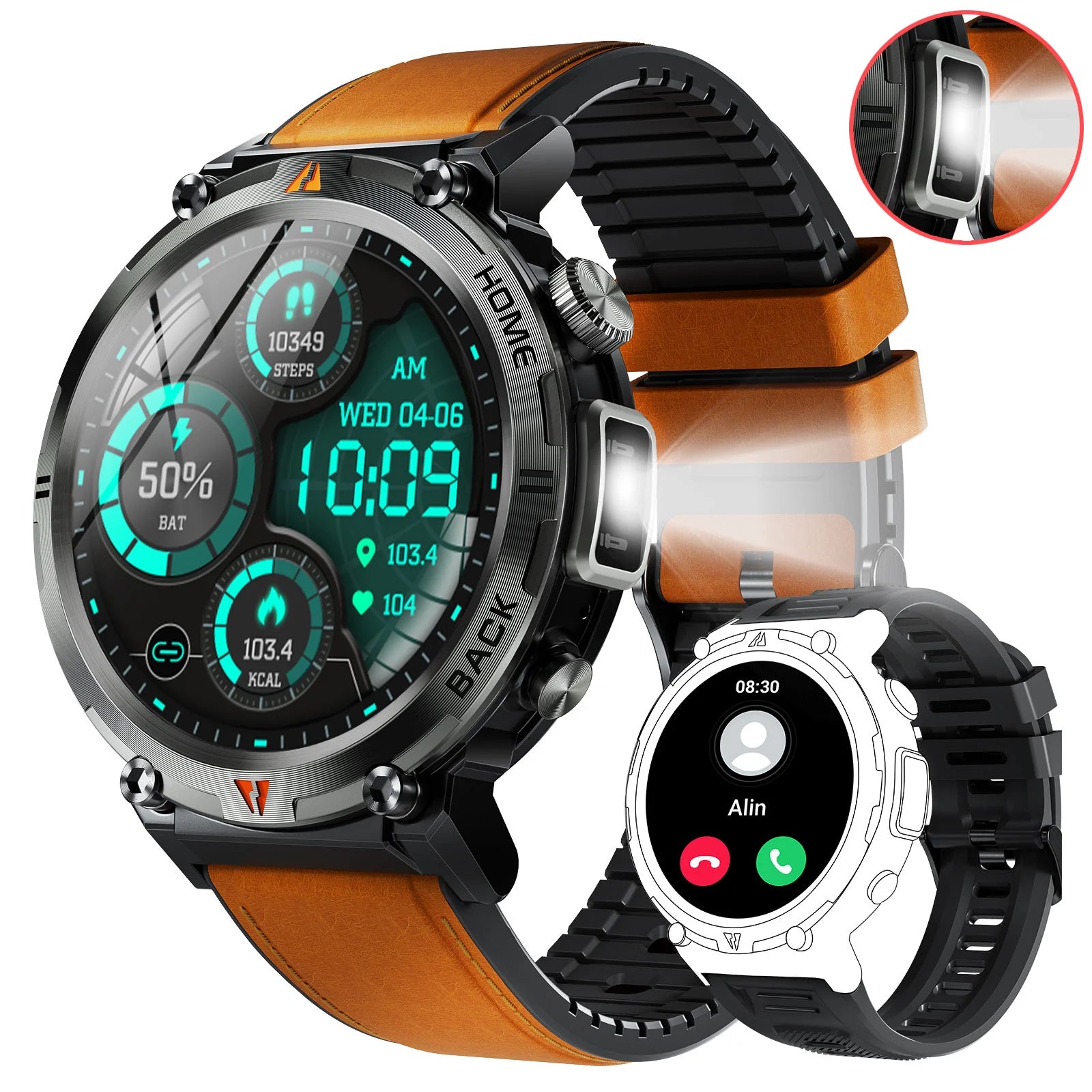 Smart Watch For Men With Bluetooth Calling & Full Touch Screen, Has Health Monitor For Heart Rate And Has Flashlight