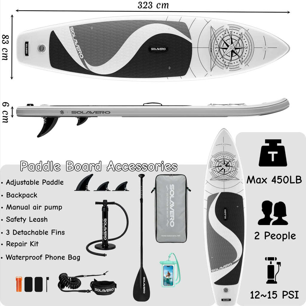 Stand Up Paddle Board, Inflatable Paddle Board with Premium Accessories, SUP Board with Non-Slip EVA Deck, Suitable for Sea Lake