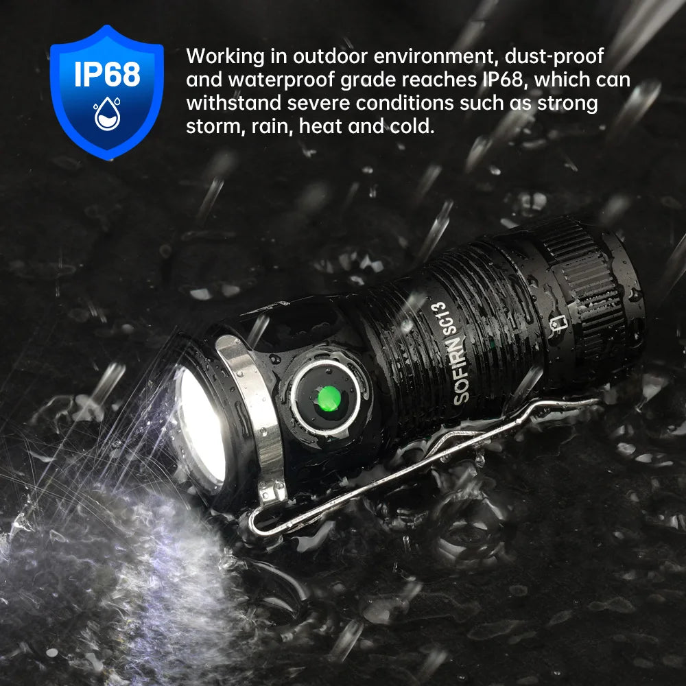 Mini SST40 LED 1300lm Tactical 18350 Rechargeable Flashlight 6000K Keychain Emergency Torch Led Light with Magnetic