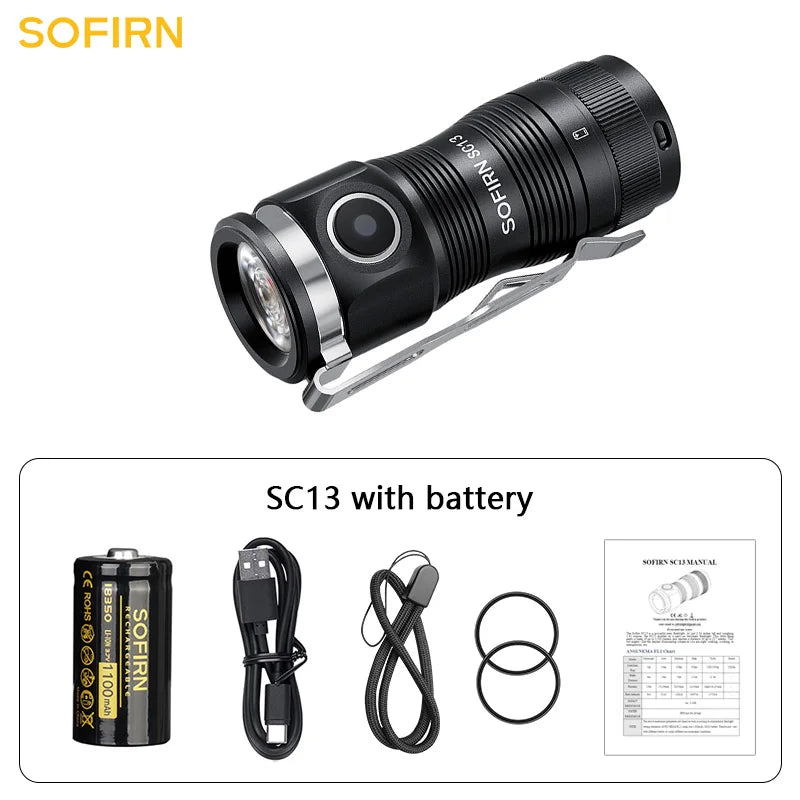 Mini SST40 LED 1300lm Tactical 18350 Rechargeable Flashlight 6000K Keychain Emergency Torch Led Light with Magnetic