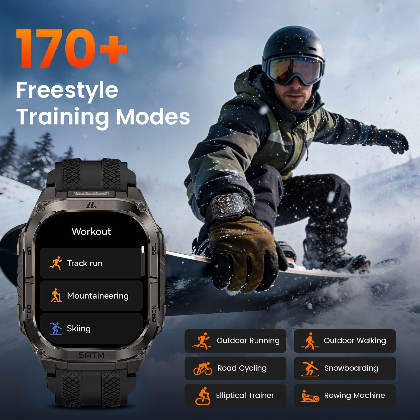 Rugged Smartwatch for Men Military-Grade GPS Watch with Flashlight 5ATM Waterproof Health & Fitness Tracker