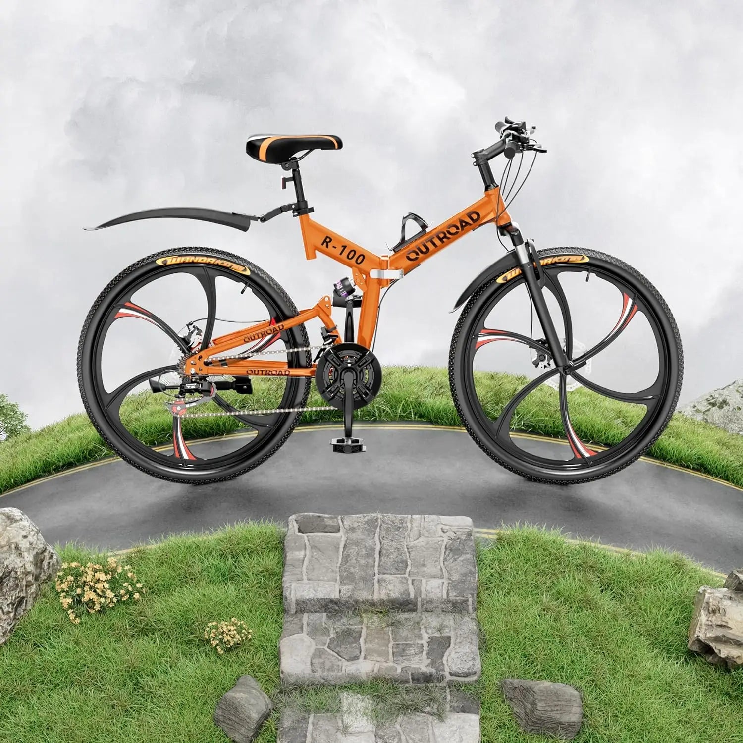 26 Inch Folding Mountain Bike, 21 Speed Full Suspension High-Carbon Steel MTB Foldable Bicycle, Dual Disc, Customized