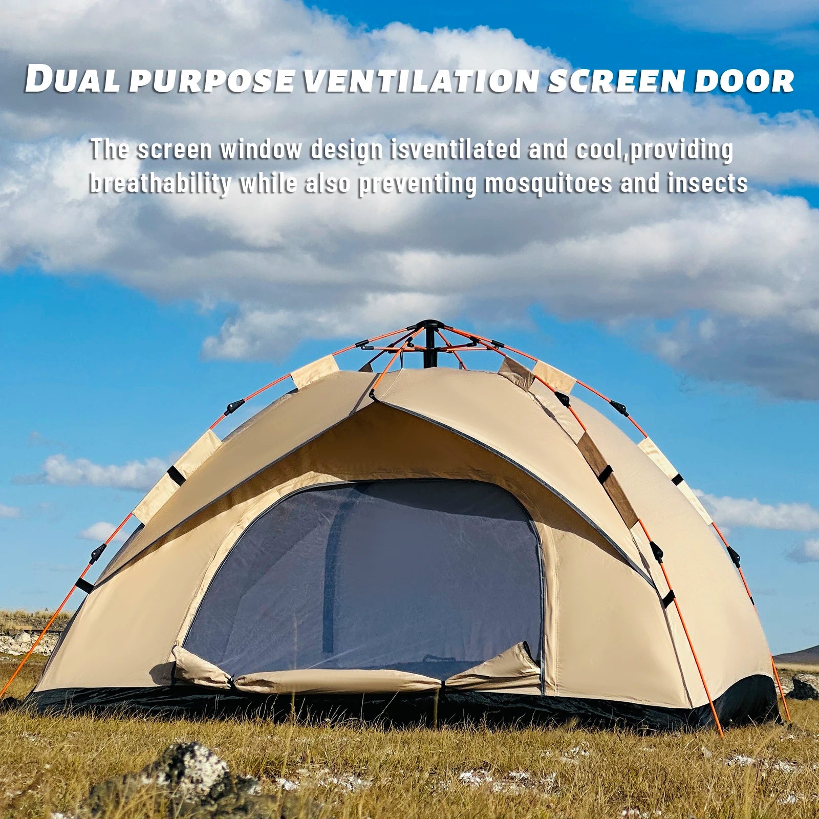2-4 Person Automatic Pop Up Camping Tent, Instant Quick Setup Portable Windproof Tent, Lightweight Backpacking Shelter for Outdoor Travel Hiking Picnic