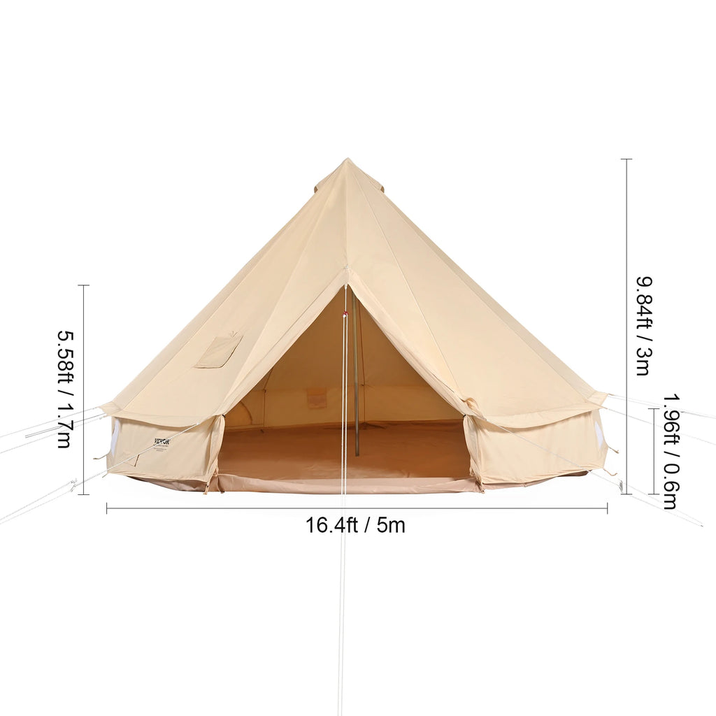 Canvas Bell Tent 4 Seasons 5m Yurt Tent Canvas Tent for Camping with Stove Breathable Tent Holds up to 8 People