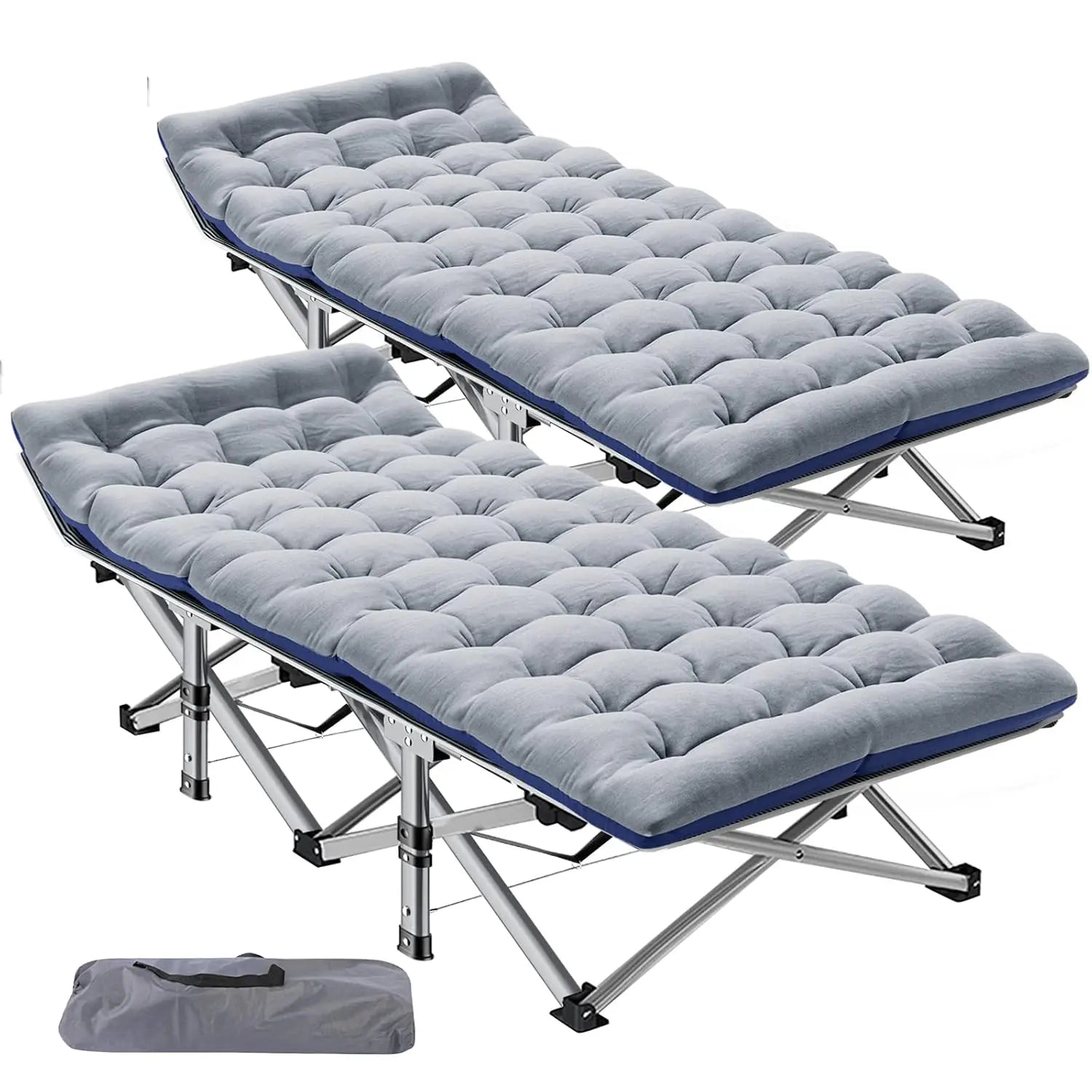 2PK XXL Camping Cot for Adults 900LBS  Oversized Folding Bed with Mattress Pad, Heavy Duty 1200D Oxford, Customized
