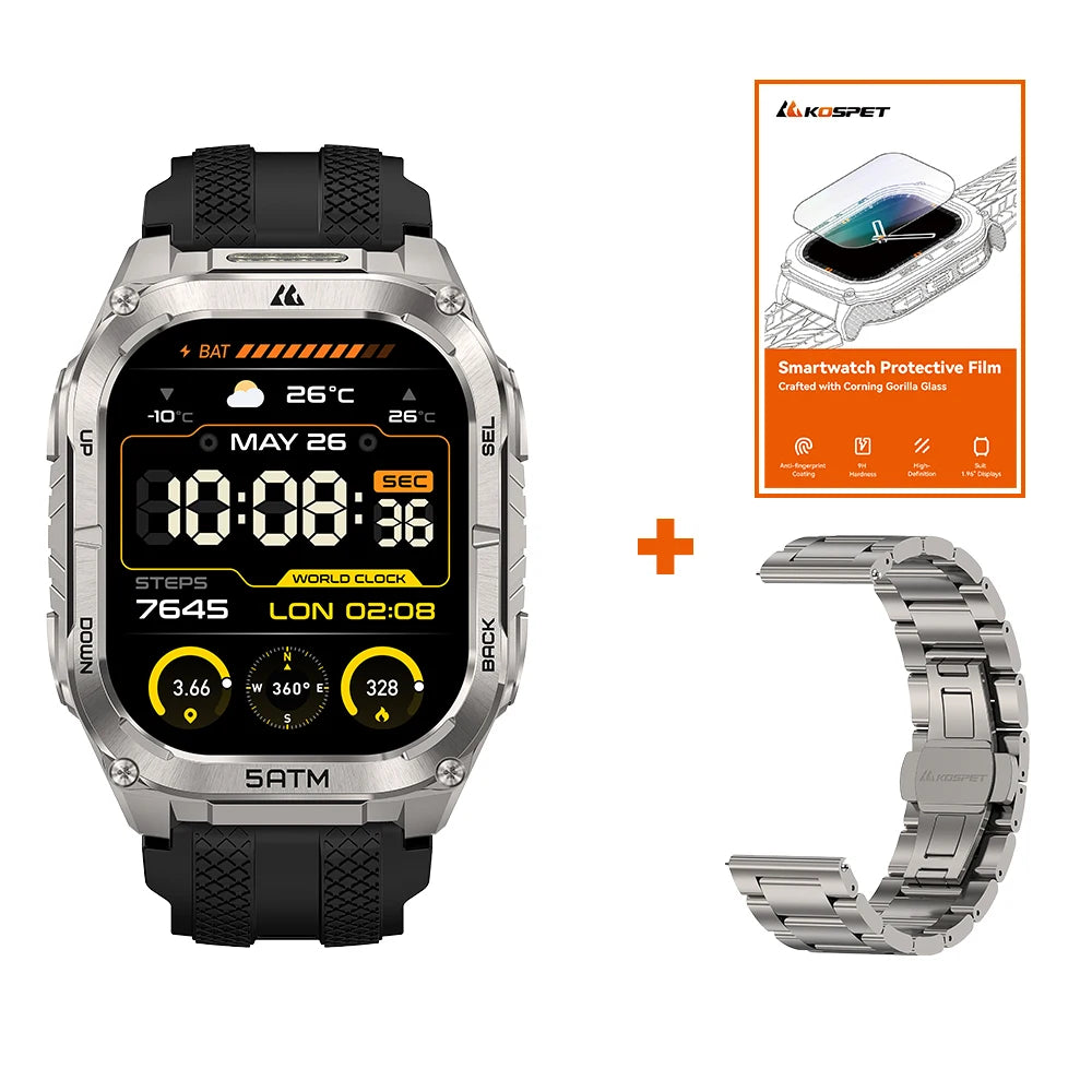 Rugged Smartwatch for Men Military-Grade GPS Watch with Flashlight 5ATM Waterproof Health & Fitness Tracker