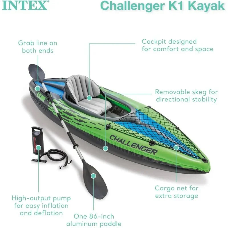 Inflatable Kayak: Includes Deluxe 86in Kayak Paddles and High-Output Pump – SuperStrong PVC – Adjustable