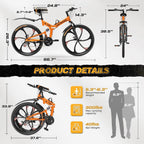 26 Inch Folding Mountain Bike, 21 Speed Full Suspension High-Carbon Steel MTB Foldable Bicycle, Dual Disc, Customized