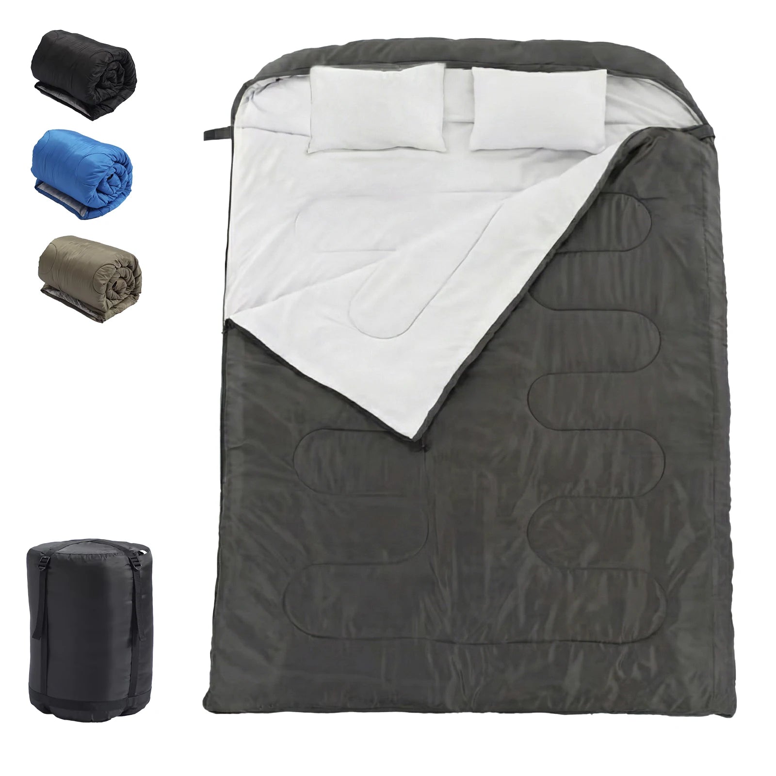 Double Sleeping Bag for Adults with Pillow Lightweight 3 Season Portable Compact Sleeping Bag for 2 Person Hiking Fishing