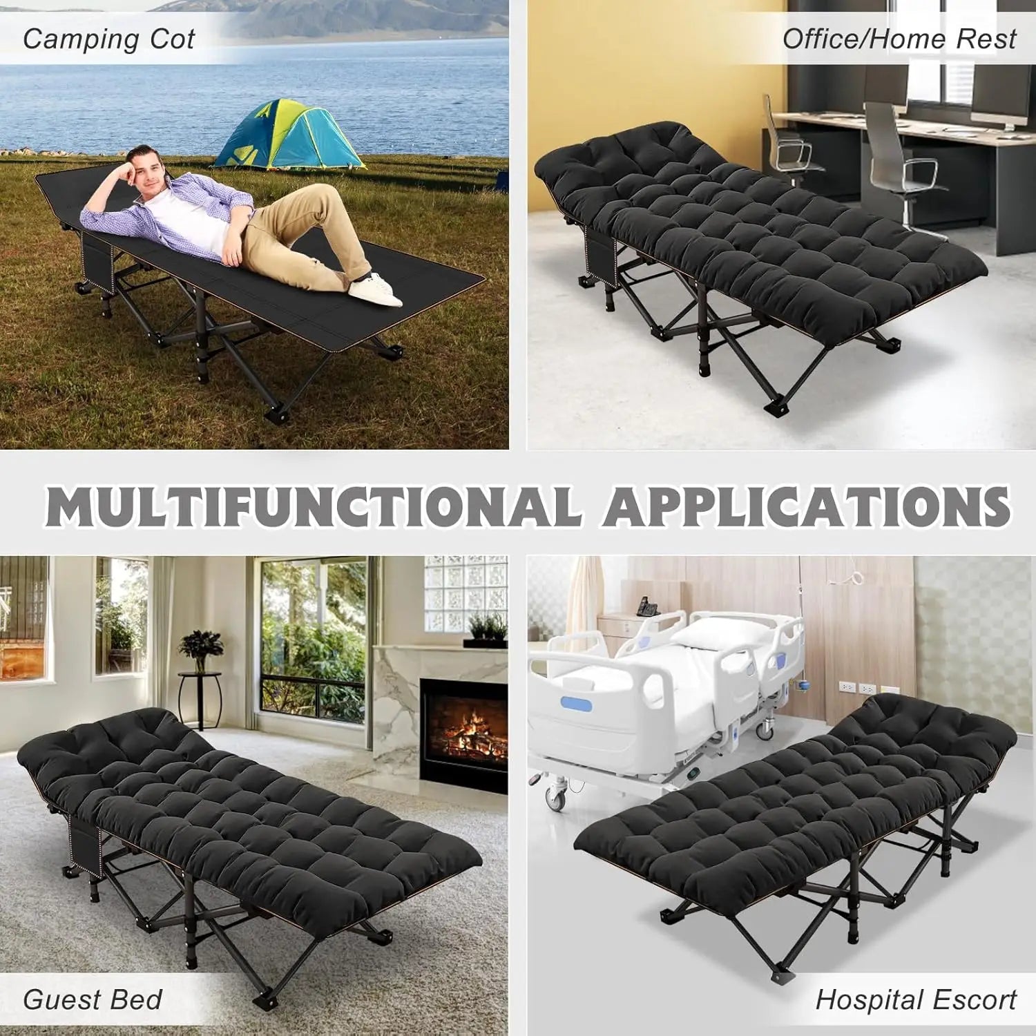 2PK XXL Camping Cot for Adults 900LBS  Oversized Folding Bed with Mattress Pad, Heavy Duty 1200D Oxford, Customized