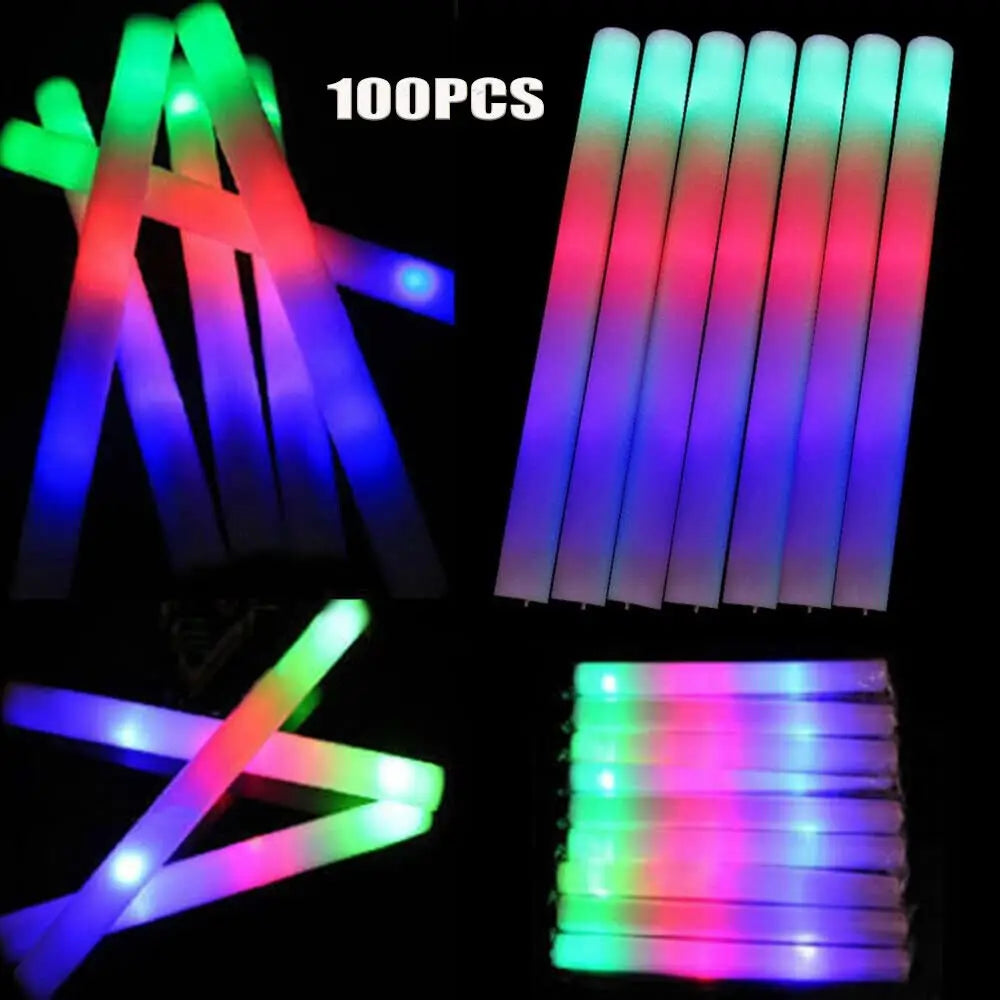 100Pcs LED Glow Sticks Bulk Colorful RGB Tube Dark Light for Party Or Camping And Hiking