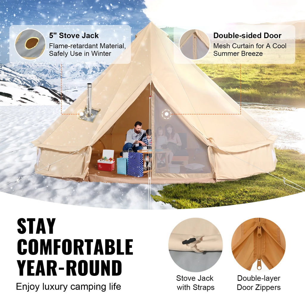 Canvas Bell Tent 4 Seasons 5m Yurt Tent Canvas Tent for Camping with Stove Breathable Tent Holds up to 8 People