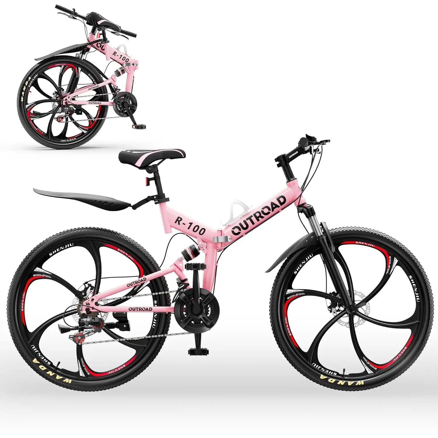 26 Inch Folding Mountain Bike, 21 Speed Full Suspension High-Carbon Steel MTB Foldable Bicycle, Dual Disc, Customized