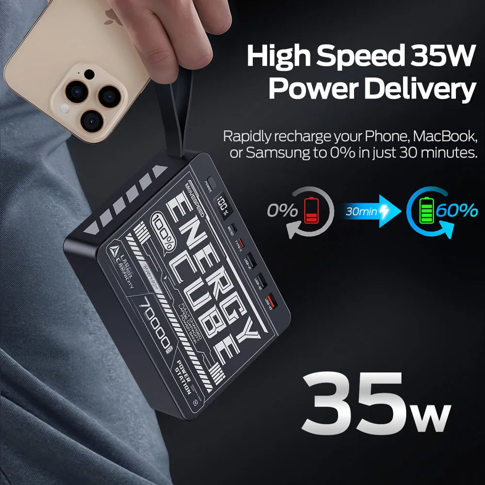 Power Bank 70000mh Power Station PD Fast Charging Powerbank External Battery Charger for Camping Outdoor