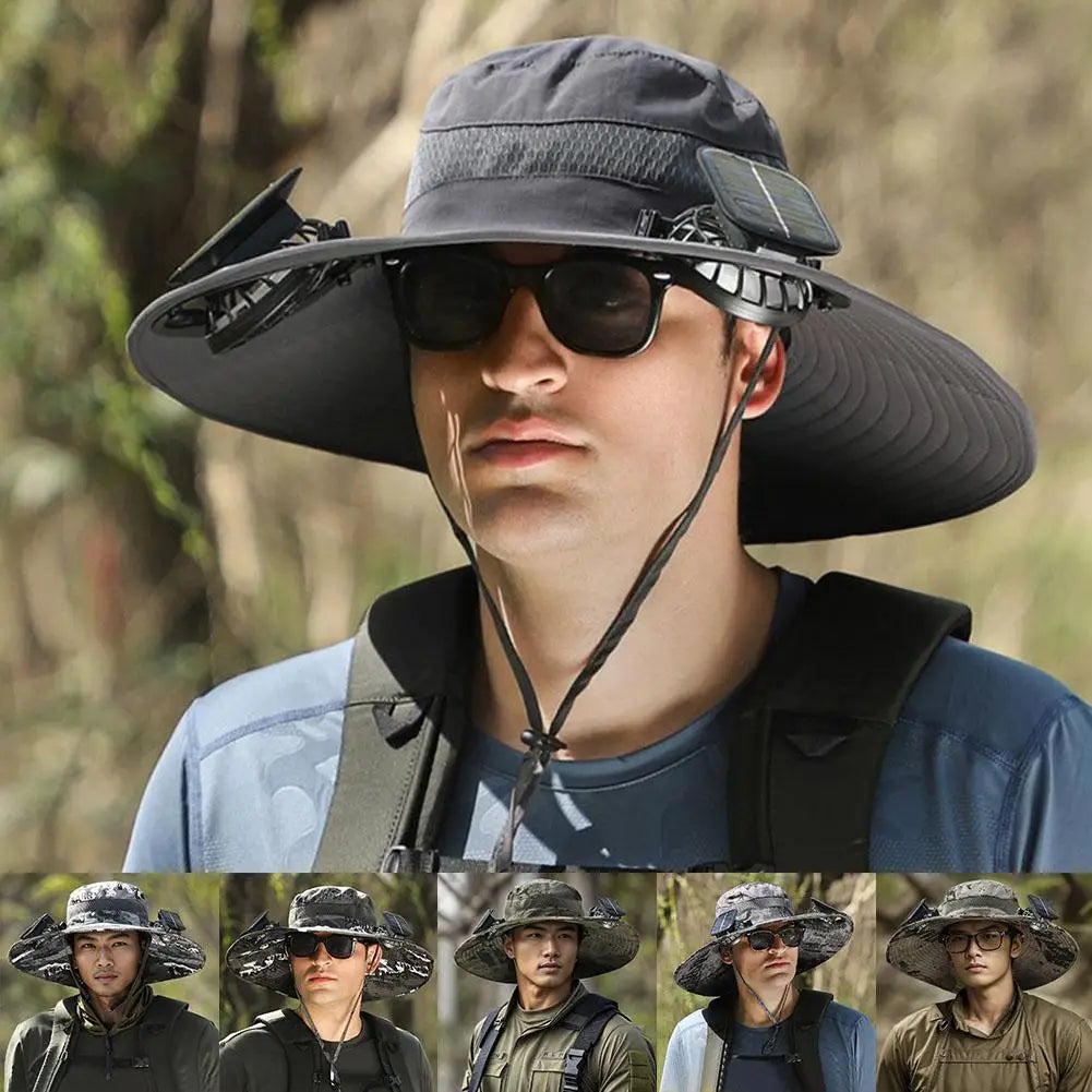 Outdoor Camping Fishing Hiking Sunscreen Fisherman Hat Solar Fan Cap Portable Solar Charging Cap with Fan Suitable