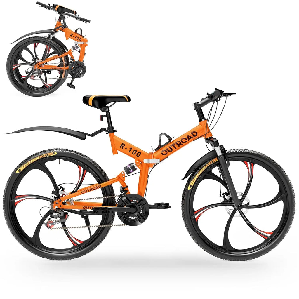 26 Inch Folding Mountain Bike, 21 Speed Full Suspension High-Carbon Steel MTB Foldable Bicycle, Dual Disc, Customized