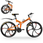 26 Inch Folding Mountain Bike, 21 Speed Full Suspension High-Carbon Steel MTB Foldable Bicycle, Dual Disc, Customized