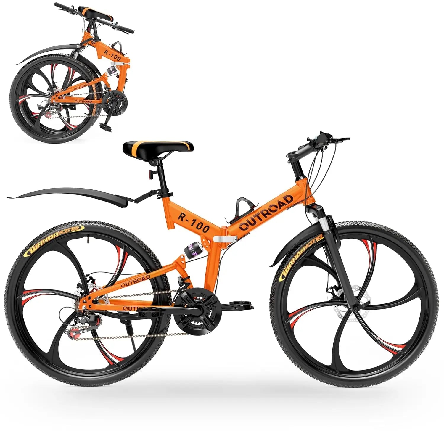 26 Inch Folding Mountain Bike, 21 Speed Full Suspension High-Carbon Steel MTB Foldable Bicycle, Dual Disc, Customized