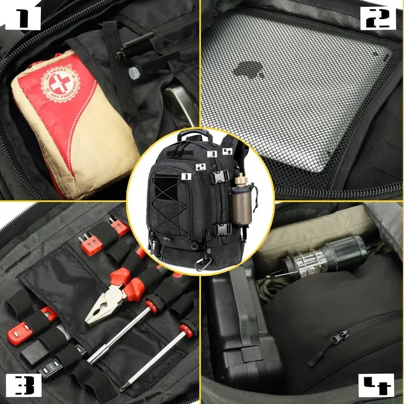 Extra Large 60L Tactical Water Resistant Backpack For Men & Women, For Camping, Fishing, Hiking, Travel & Laptop