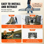 Pop Up Gazebo Tent Pop-Up Screen Tent 6 Sided Canopy Sun Shelter with 6 Removable Privacy Wind Cloths & Mesh Windows