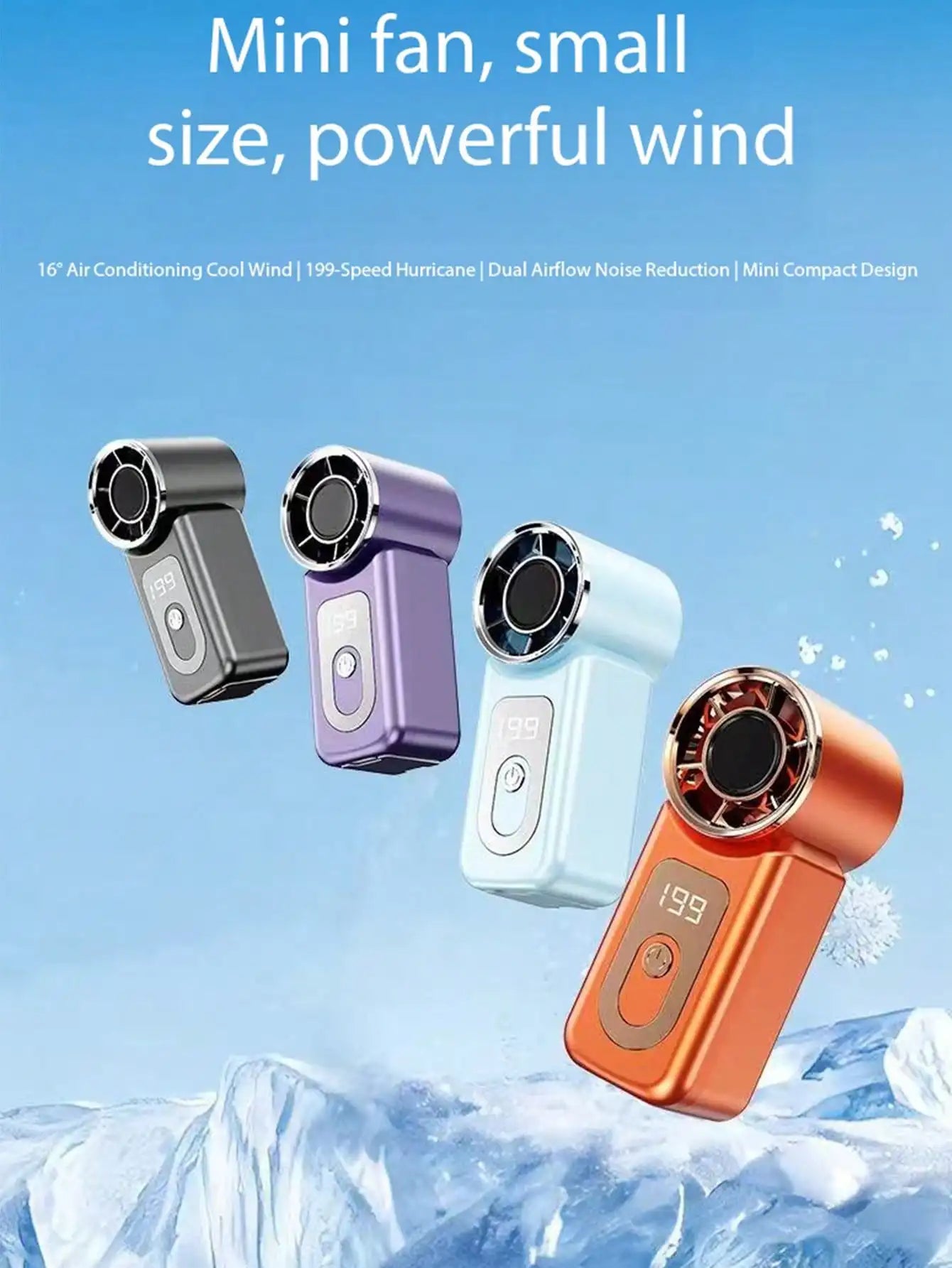 1pc Unisex Mini Handheld USB Turbo Fan, Rounded Body, Icy Cool Touch, High Capacity Battery, Fashion Colors, Adjustable 199-Speed, Quiet High-Speed Turbine, 8m Airflow, Suitable For Outdoor, Camping, Travel, Beach, Office, Sc