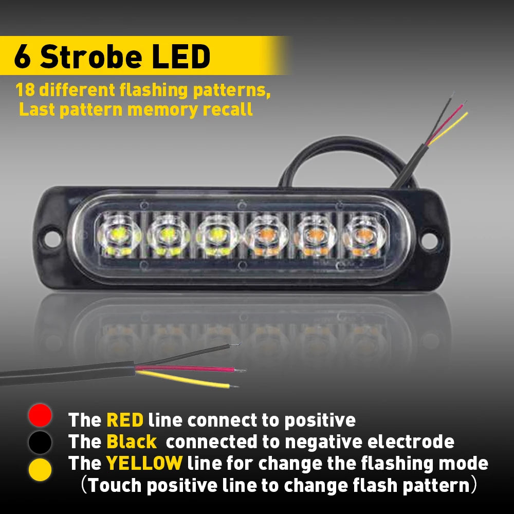 8Pcs Amber White 6LED  Emergency Beacon And Warning Hazard Flash Strobe Light 12V-24V For Use as Camping LED Lamp