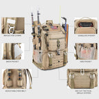 39L Fishing Tackle Backpack with Rod Holders & Cooler,Water-resistant,  Gear Storage Bag