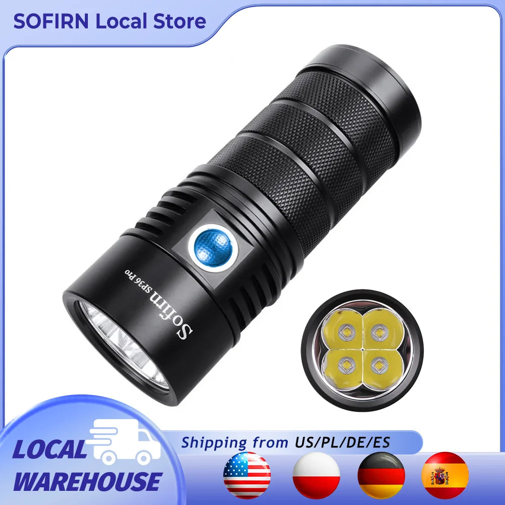 8000 Lumen Powerful LED Flashlight  With 4 SST40 USB C Rechargeable Batteries