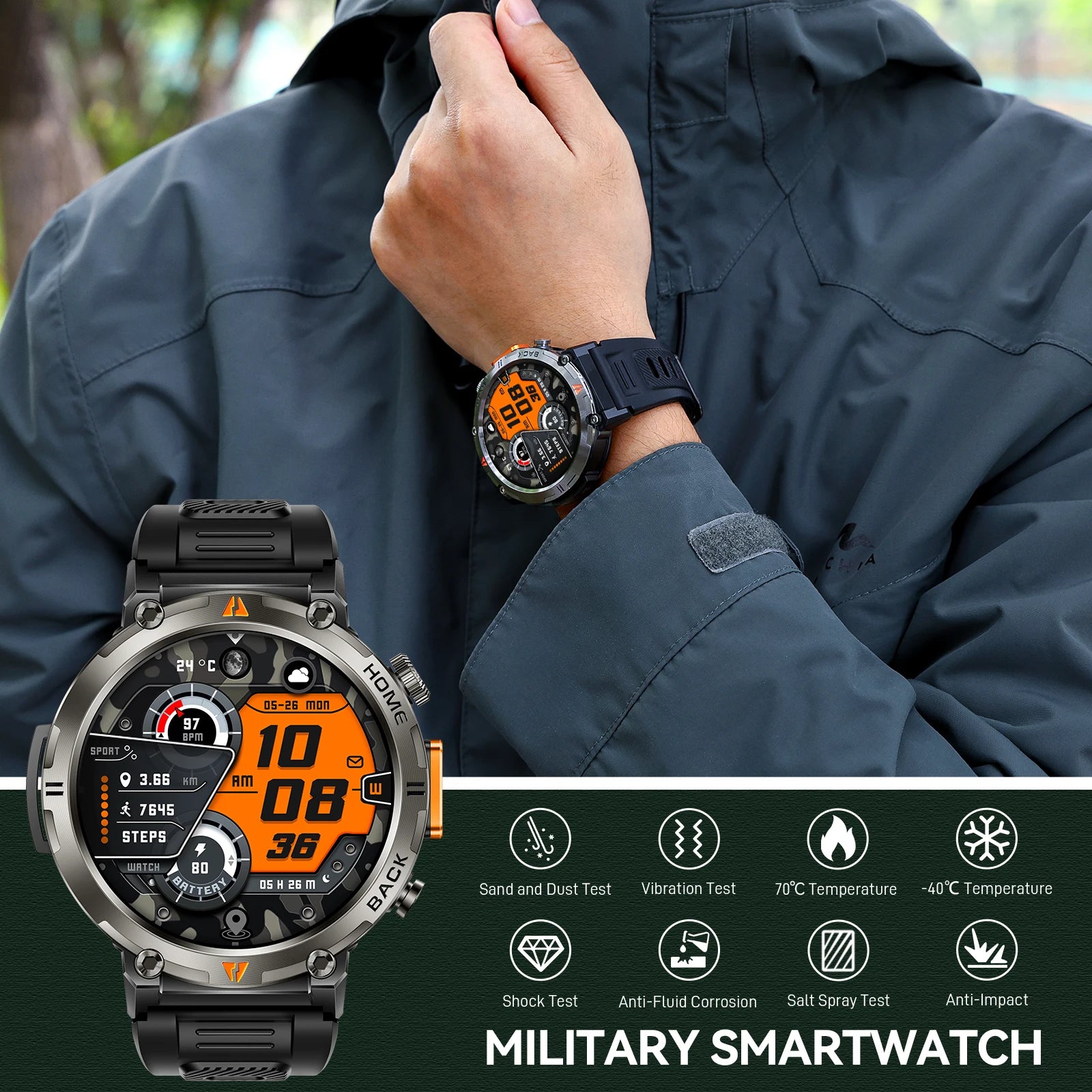 Smart Watch For Men With Bluetooth Calling & Full Touch Screen, Has Health Monitor For Heart Rate And Has Flashlight