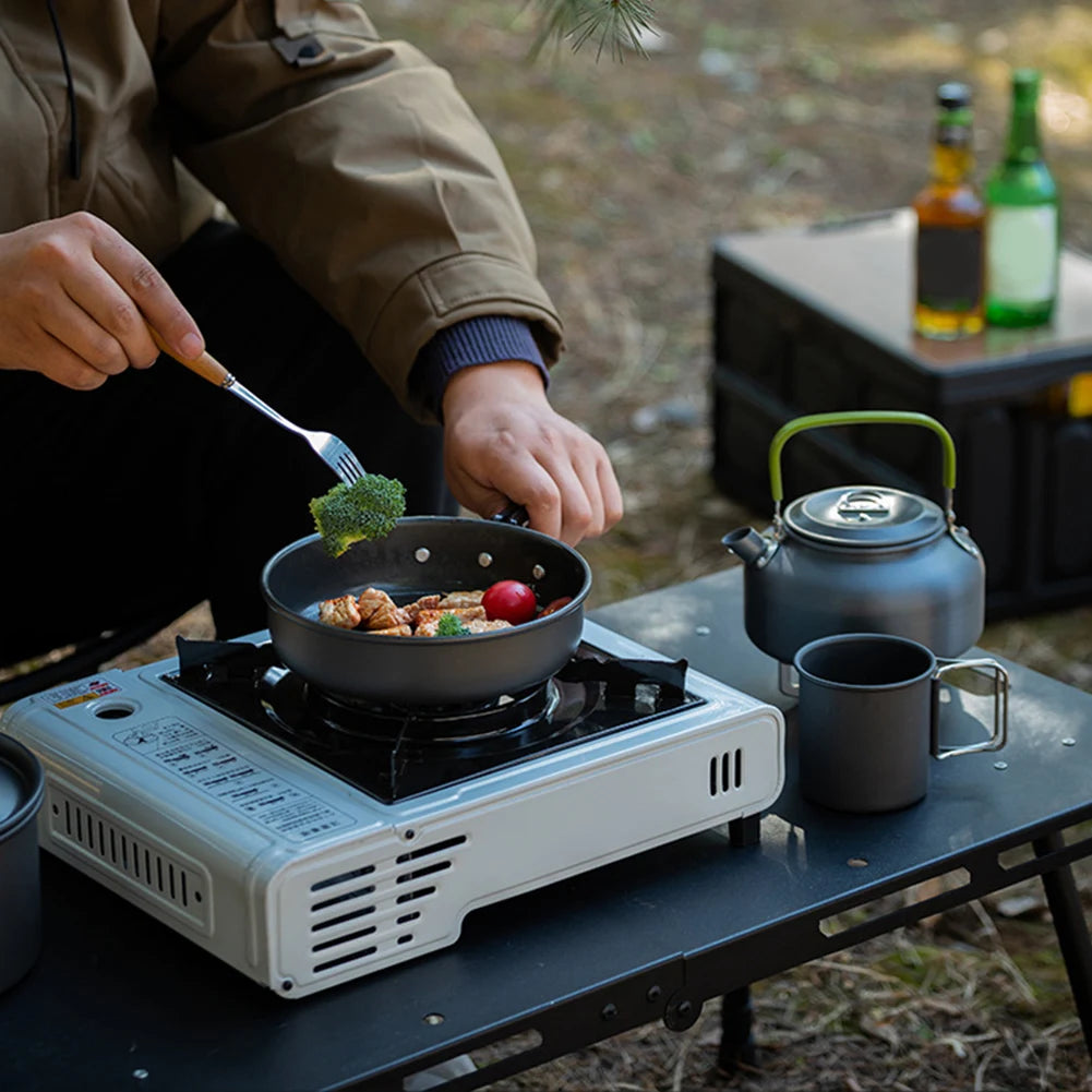 3PCS Cookware Set Pot Pan Kettle Set Portable Cooker Set For 2-3 Person With Mesh Bag For Camping Backpacking Outdoor Picnic