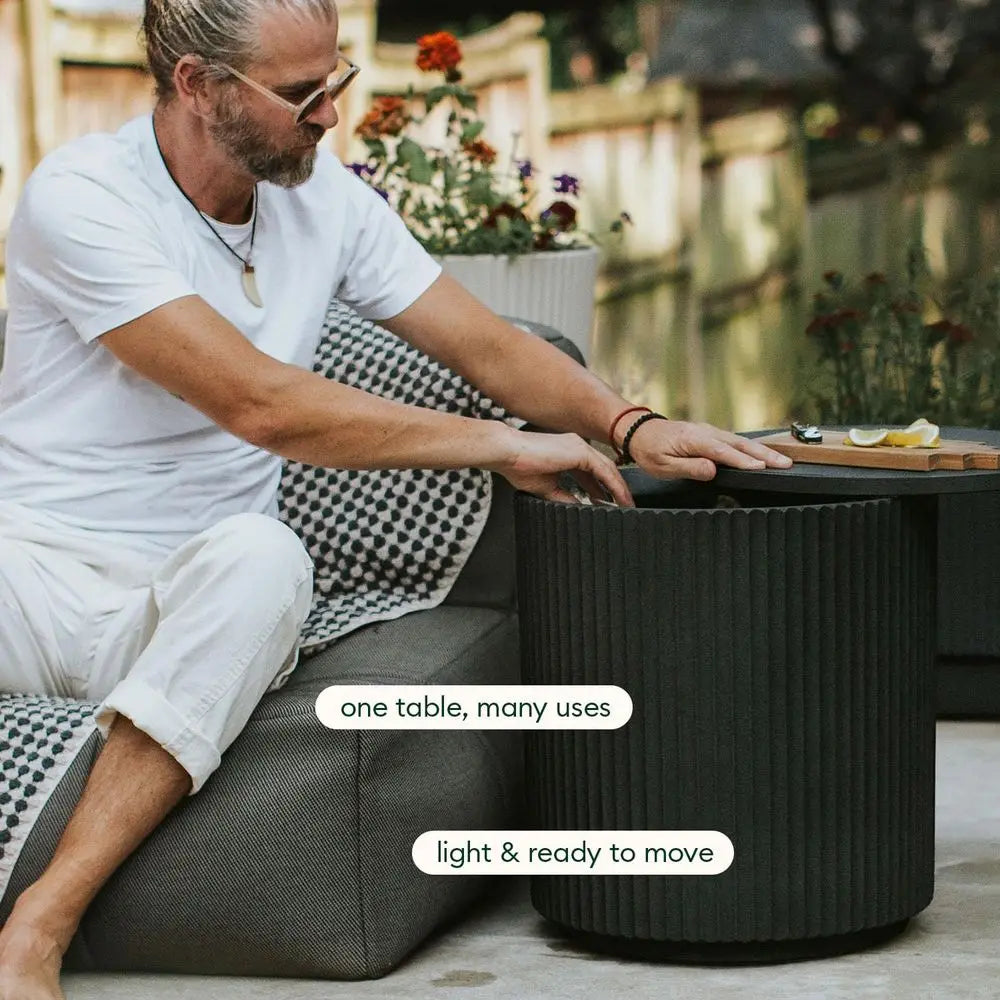 Outdoor Cooler Side Table 2 in 1, Black, 21 inch