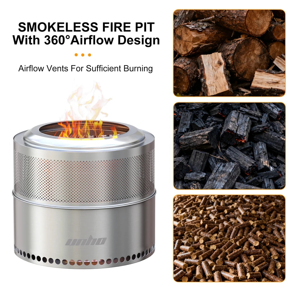 19 Inch Smokeless Fire Pit for Outdoor Wood Burning,  Portable 304 Stainless Steel Camping Stove , Perforated  Fireplace