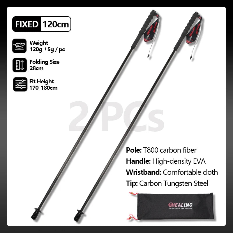 2PCs Trekking Poles Carbon Fiber 115g Ultra-Light For Hiking & Camping. Foldable Outdoor Gear