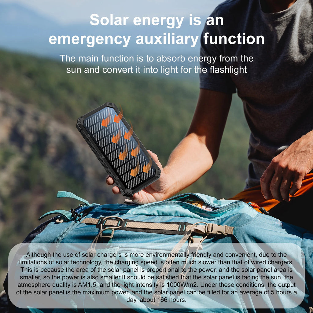 Solar Power Bank Wireless Charger 20,000mAh,Portable Solar Powered USB C Input/Output with Camping Flashlight for Cell Phone