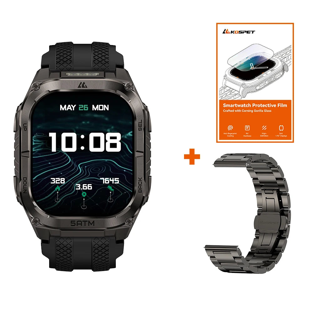 Rugged Smartwatch for Men Military-Grade GPS Watch with Flashlight 5ATM Waterproof Health & Fitness Tracker