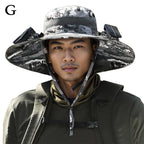 Outdoor Camping Fishing Hiking Sunscreen Fisherman Hat Solar Fan Cap Portable Solar Charging Cap with Fan Suitable