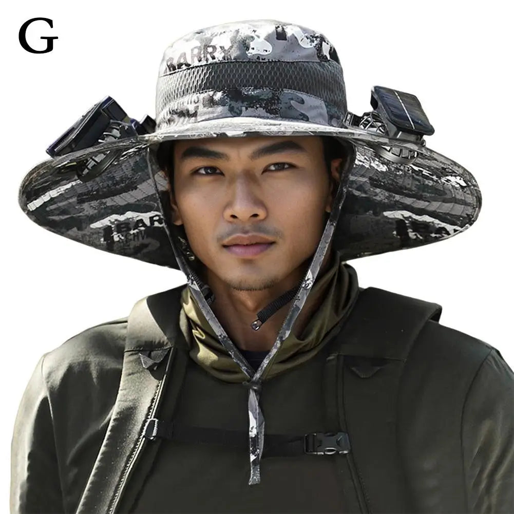 Outdoor Camping Fishing Hiking Sunscreen Fisherman Hat Solar Fan Cap Portable Solar Charging Cap with Fan Suitable