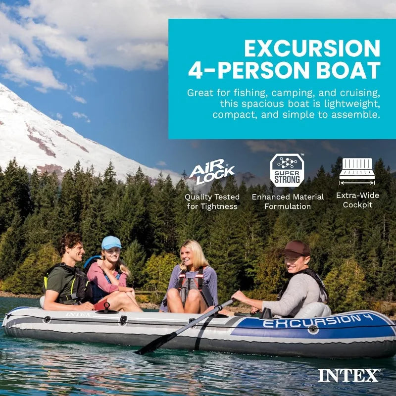 Inflatable Boat Set: Includes Deluxe 54in Boat Oars and High-Output Pump – Adjustable Seats