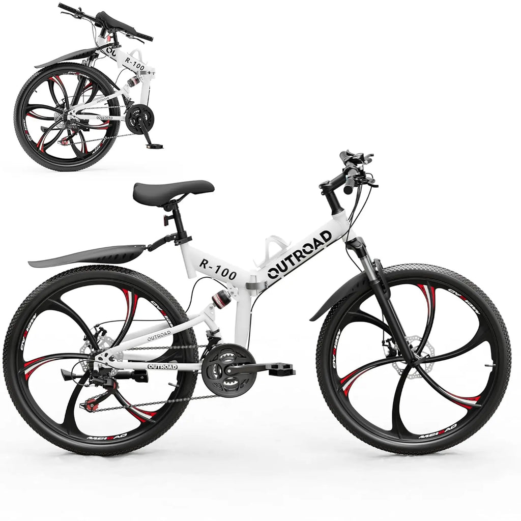 26 Inch Folding Mountain Bike, 21 Speed Full Suspension High-Carbon Steel MTB Foldable Bicycle, Dual Disc, Customized