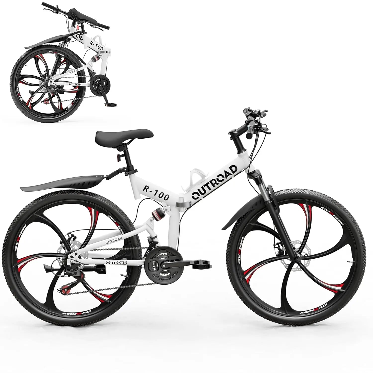 26 Inch Folding Mountain Bike, 21 Speed Full Suspension High-Carbon Steel MTB Foldable Bicycle, Dual Disc, Customized