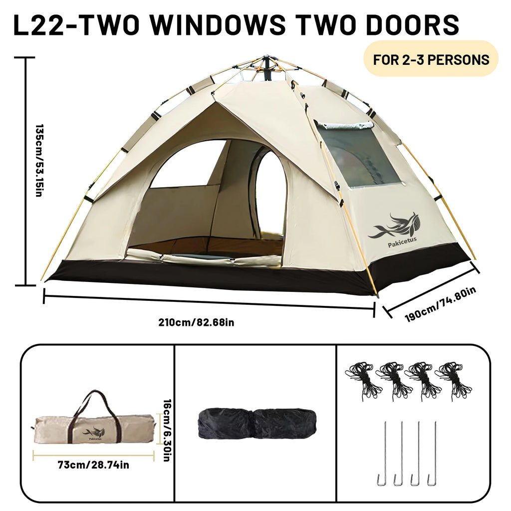 2-4 Person Automatic Pop Up Camping Tent, Instant Quick Setup Portable Windproof Tent, Lightweight Backpacking Shelter for Outdoor Travel Hiking Picnic